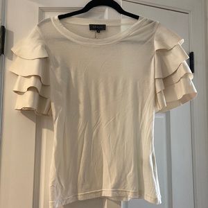 Gracia Pleather Faux Leather Ruffle Sleeve White M top